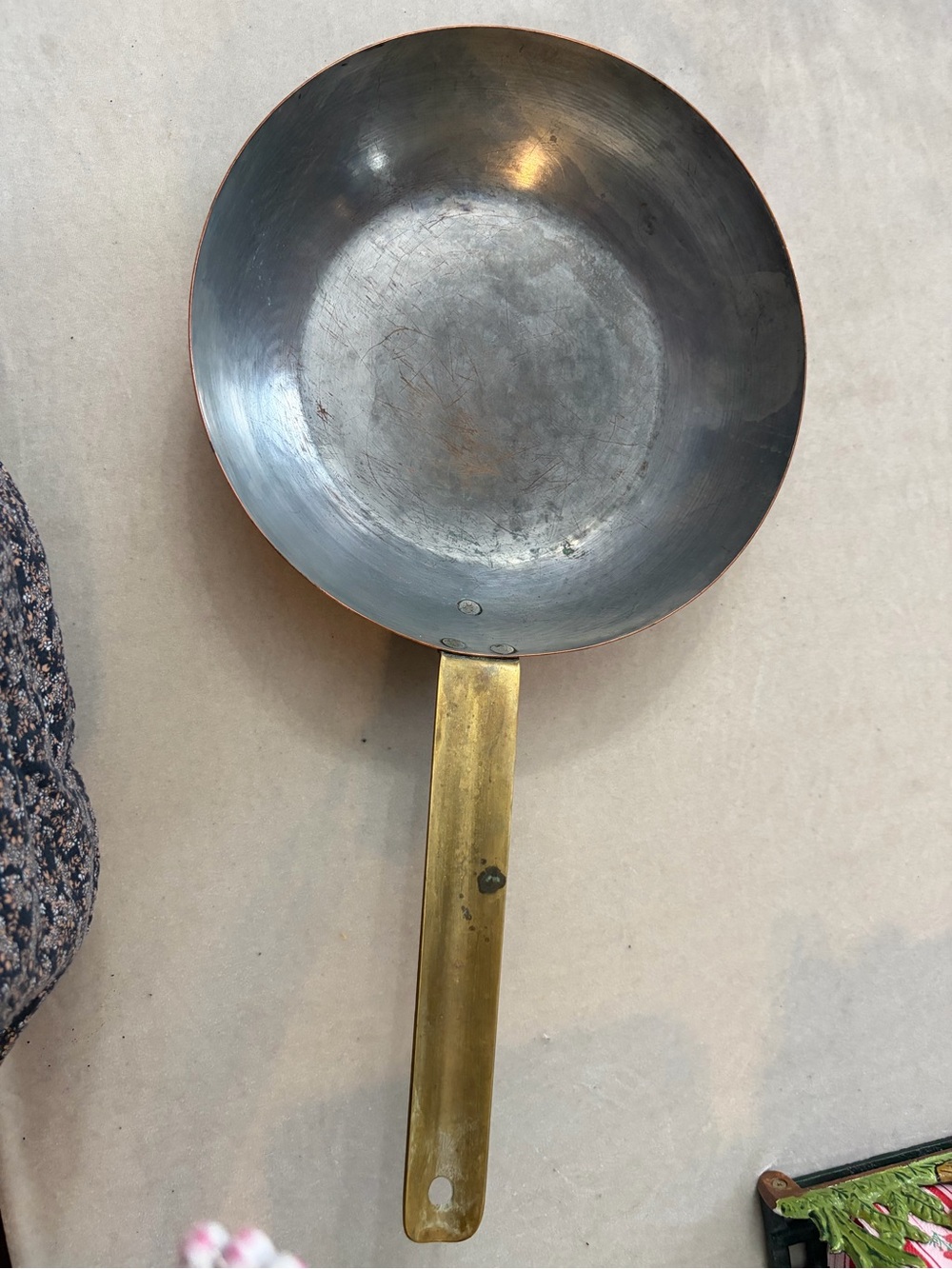 Vintage Style Copper 10” Frying Pan with Brass Handle